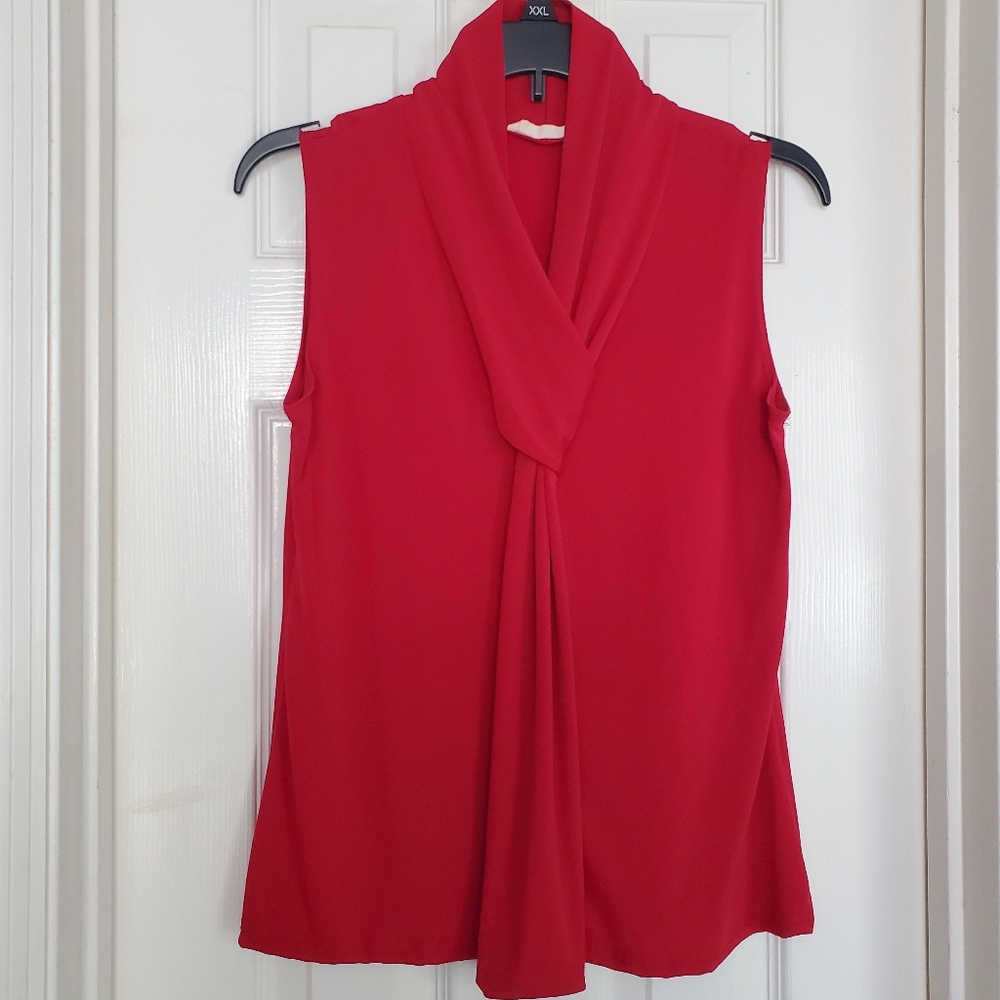 Tiffany & Grey Red Satin Sleeveless V Neck Tie Neck‎ SZ:LP